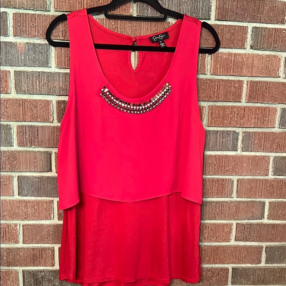 Jessica Simpson Vibrant Red Layered Blouse with Embellishments